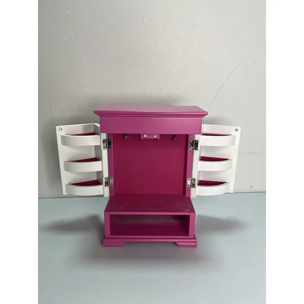 Claire’s Pink White Floral Jewelry Box Girls Cabinet Style Organizer w/ Doors